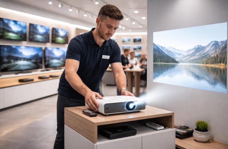 Catalogue géant : remplacer une TV par Vidéoprojecteur Acer en boutique