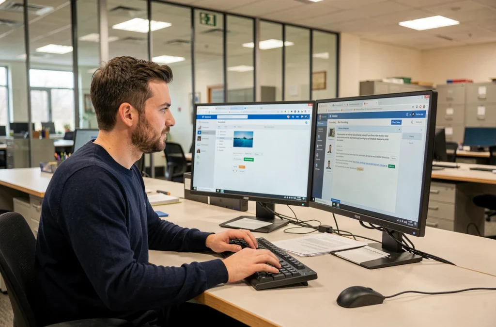 Agent administratif d'un établissement scolaire cherchant une solution à un problème de connexion à la messagerie académique