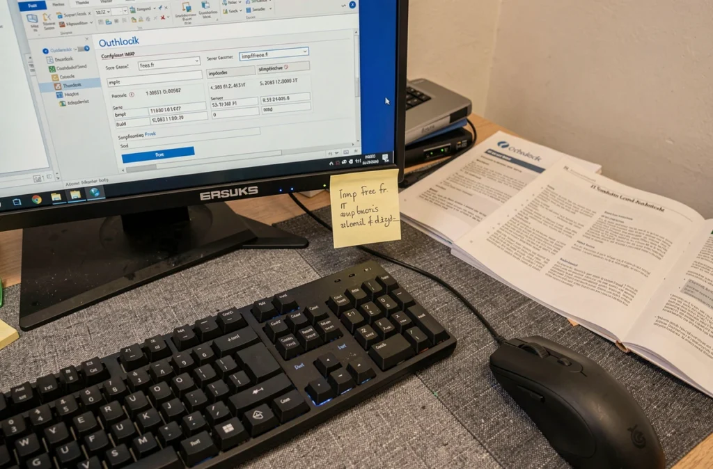 Écran d'ordinateur affichant la configuration IMAP de Webmail 92 avec paramètres serveur visibles