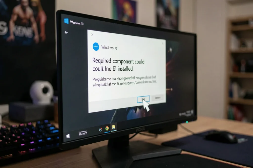 Écran d'ordinateur affichant un message d'erreur Windows indiquant qu'un composant nécessaire n'a pas pu être installé